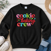 Load image into Gallery viewer, Cookie Baking Crew Christmas design on Black crewneck sweatshirt