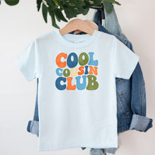 Load image into Gallery viewer, Cousin Cool Cousin Club design on light blue kids t-shirt