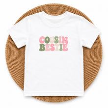 Load image into Gallery viewer, Cousin Cousin Bestie Pink design on white kids t-shirt