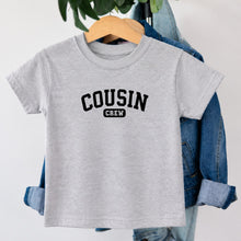 Load image into Gallery viewer, Cousin Cousin Crew Black design on heather grey kids t-shirt