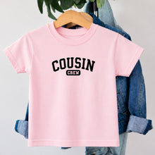 Load image into Gallery viewer, Cousin Cousin Crew Black design on pink kids t-shirt