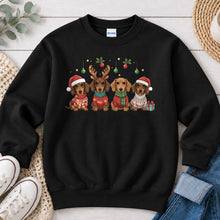Load image into Gallery viewer, Dachshund Reindeer Dogs Christmas design on Black crewneck sweatshirt