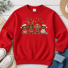 Load image into Gallery viewer, Dachshund Reindeer Dogs Christmas design on Red crewneck sweatshirt