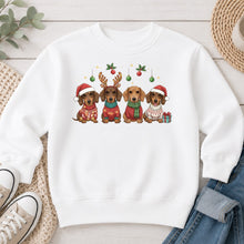 Load image into Gallery viewer, Dachshund Reindeer Dogs Christmas design on White crewneck sweatshirt