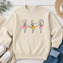 Load image into Gallery viewer, Dancing Ballerina Skeletons Halloween design on Sand crewneck sweatshirt
