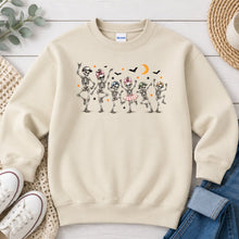 Load image into Gallery viewer, Dancing Skeletons Family Halloween design on Sand crewneck sweatshirt