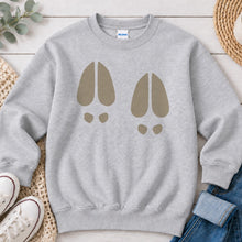 Load image into Gallery viewer, Deer Tracks Hunting design on Ash Grey crewneck sweatshirt