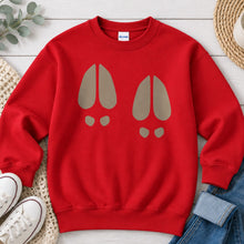 Load image into Gallery viewer, Deer Tracks Hunting design on Red crewneck sweatshirt