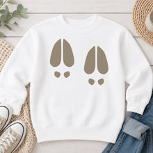 Load image into Gallery viewer, Deer Tracks Hunting design on White crewneck sweatshirt