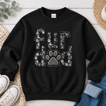 Load image into Gallery viewer, Fur Dad Paw Print dog lover design on Black crewneck sweatshirt