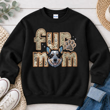 Load image into Gallery viewer, Fur Mom Blue Heeler dog lover design on Black crewneck sweatshirt