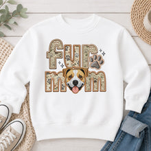 Load image into Gallery viewer, Fur Mom Boxer Pitbull Mix dog lover design on White crewneck sweatshirt