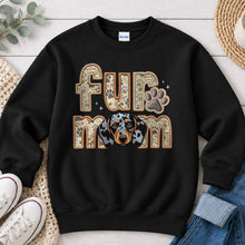 Load image into Gallery viewer, Fur Mom Dachshund Dappled dog lover design on Black crewneck sweatshirt