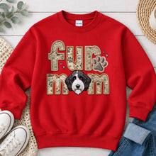 Load image into Gallery viewer, Fur Mom Doodle Black and White dog lover design on Red crewneck sweatshirt