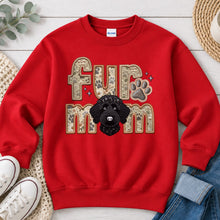 Load image into Gallery viewer, Fur Mom Doodle Black Curly dog lover design on Red crewneck sweatshirt