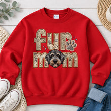 Load image into Gallery viewer, Fur Mom Doodle Brindle dog lover design on Red crewneck sweatshirt