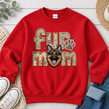 Load image into Gallery viewer, Fur Mom German Shepherd dog lover design on Red crewneck sweatshirt