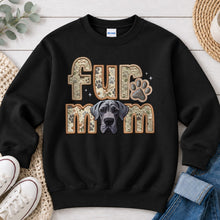 Load image into Gallery viewer, Fur Mom Great Dane Grey dog lover design on Black crewneck sweatshirt