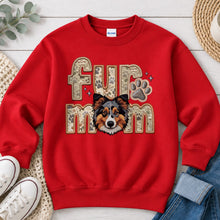 Load image into Gallery viewer, Fur Mom Merle Mudi Brown dog lover design on Red crewneck sweatshirt