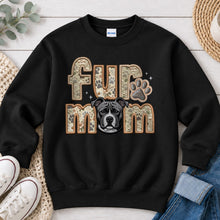 Load image into Gallery viewer, Fur Mom Pitbull Blue dog lover design on Black crewneck sweatshirt