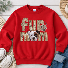 Load image into Gallery viewer, Fur Mom Pitbull Brown Patch dog lover design on Red crewneck sweatshirt