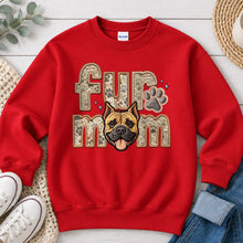 Load image into Gallery viewer, Fur Mom Pitbull Tan Cropped Ears dog lover design on Red crewneck sweatshirt