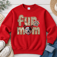 Load image into Gallery viewer, Fur Mom Red Heeler dog lover design on Red crewneck sweatshirt