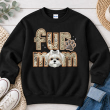 Load image into Gallery viewer, Fur Mom Shih Tzu White with Bow dog lover design on Black crewneck sweatshirt