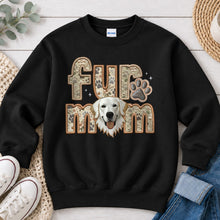 Load image into Gallery viewer, Fur Mom White Retriever dog lover design on Black crewneck sweatshirt