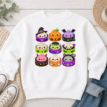 Load image into Gallery viewer, Dumpling Monsters Pattern Halloween design on White crewneck sweatshirt