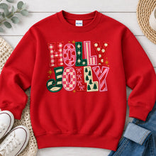 Load image into Gallery viewer, Embroidered Holly Jolly Patch Christmas design on Red crewneck sweatshirt