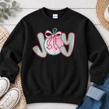 Load image into Gallery viewer, Embroidered JOY Christmas design on Black crewneck sweatshirt