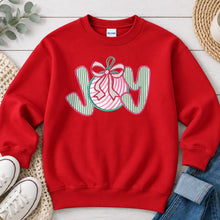 Load image into Gallery viewer, Embroidered JOY Christmas design on Red crewneck sweatshirt