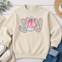 Load image into Gallery viewer, Embroidered JOY Christmas design on Sand crewneck sweatshirt