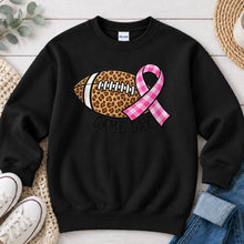 Load image into Gallery viewer, Embroidered Leopard Football Pink Ribbon Sports design on Black crewneck sweatshirt