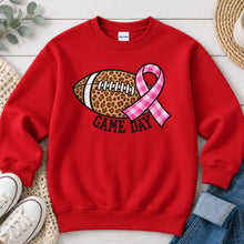 Load image into Gallery viewer, Embroidered Leopard Football Pink Ribbon Sports design on Red crewneck sweatshirt