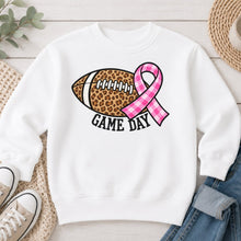 Load image into Gallery viewer, Embroidered Leopard Football Pink Ribbon Sports design on White crewneck sweatshirt
