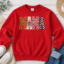 Load image into Gallery viewer, Embroidered Patchwork Mama Mom & Family design on Red crewneck sweatshirt