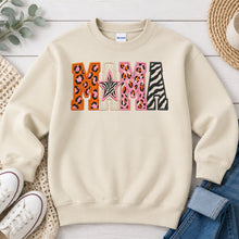 Load image into Gallery viewer, Embroidered Patchwork Mama Mom & Family design on Sand crewneck sweatshirt