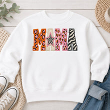 Load image into Gallery viewer, Embroidered Patchwork Mama Mom & Family design on White crewneck sweatshirt