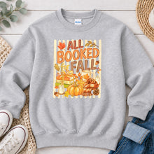 Load image into Gallery viewer, All Booked For Fall Fall design on Ash Grey crewneck sweatshirt