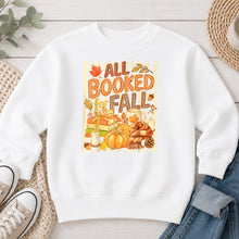 Load image into Gallery viewer, All Booked For Fall Fall design on White crewneck sweatshirt
