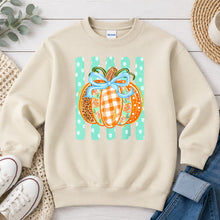 Load image into Gallery viewer, Coquette Bow Leopard Pumpkin Fall design on Sand crewneck sweatshirt