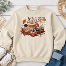 Load image into Gallery viewer, Cozy Season Latte Books Fall design on Sand crewneck sweatshirt