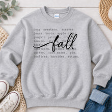 Load image into Gallery viewer, Fall Cozy List Fall design on Ash Grey crewneck sweatshirt