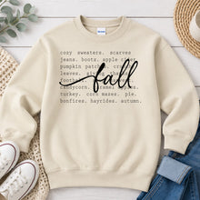 Load image into Gallery viewer, Fall Cozy List Fall design on Sand crewneck sweatshirt