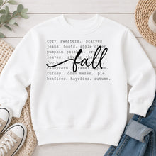 Load image into Gallery viewer, Fall Cozy List Fall design on White crewneck sweatshirt