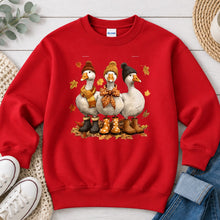 Load image into Gallery viewer, Fall Geese Hats Fall design on Red crewneck sweatshirt