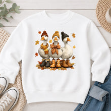 Load image into Gallery viewer, Fall Geese Hats Fall design on White crewneck sweatshirt