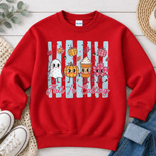 Load image into Gallery viewer, Fall Is Calling Cute Characters Fall design on Red crewneck sweatshirt